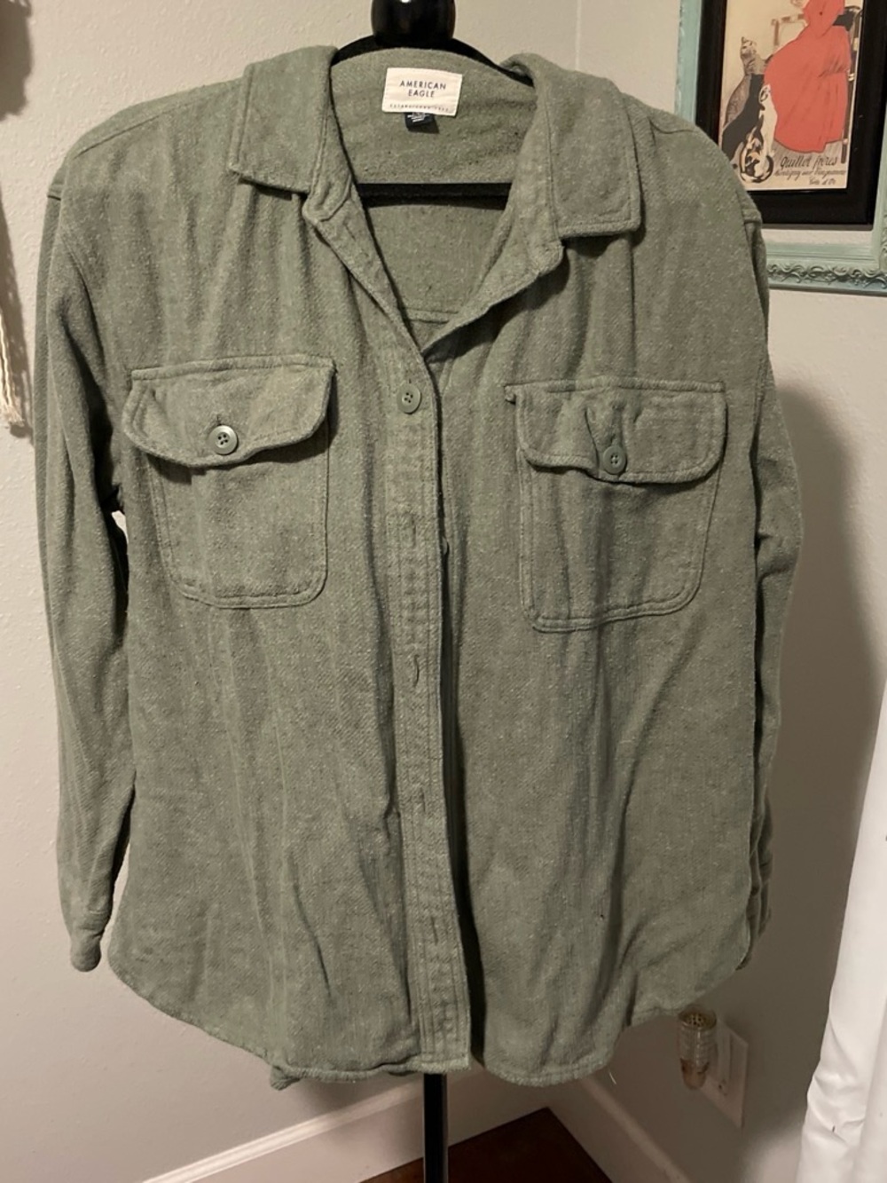 American Eagle Outfitters Sage Green Flannel Button-Up Shirt Jacket